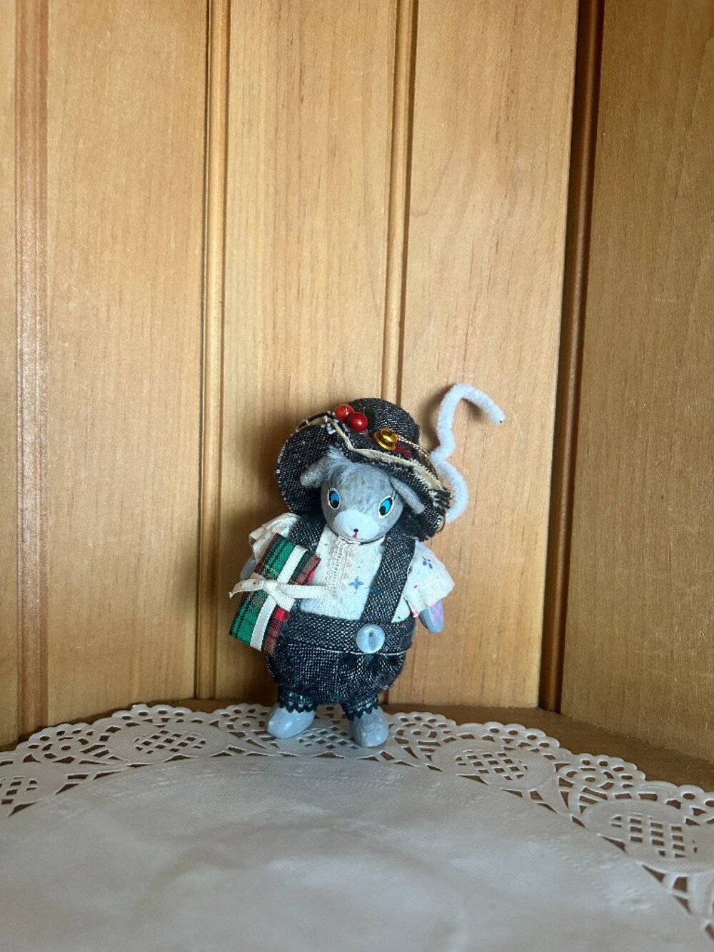 Vintage Kurt Adler Handmade Mouse Christmas Ornament Pipe Cleaner Tail 1990s